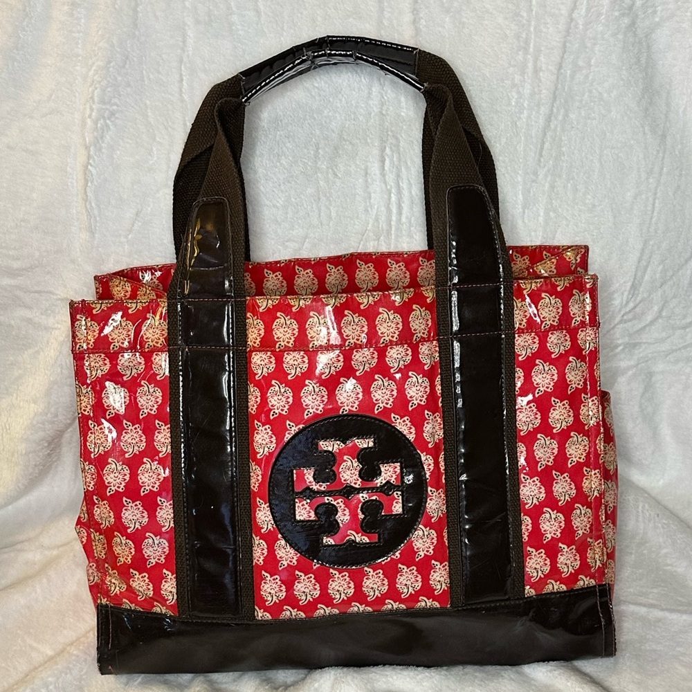 Tory Burch Red and Black Tote Bag